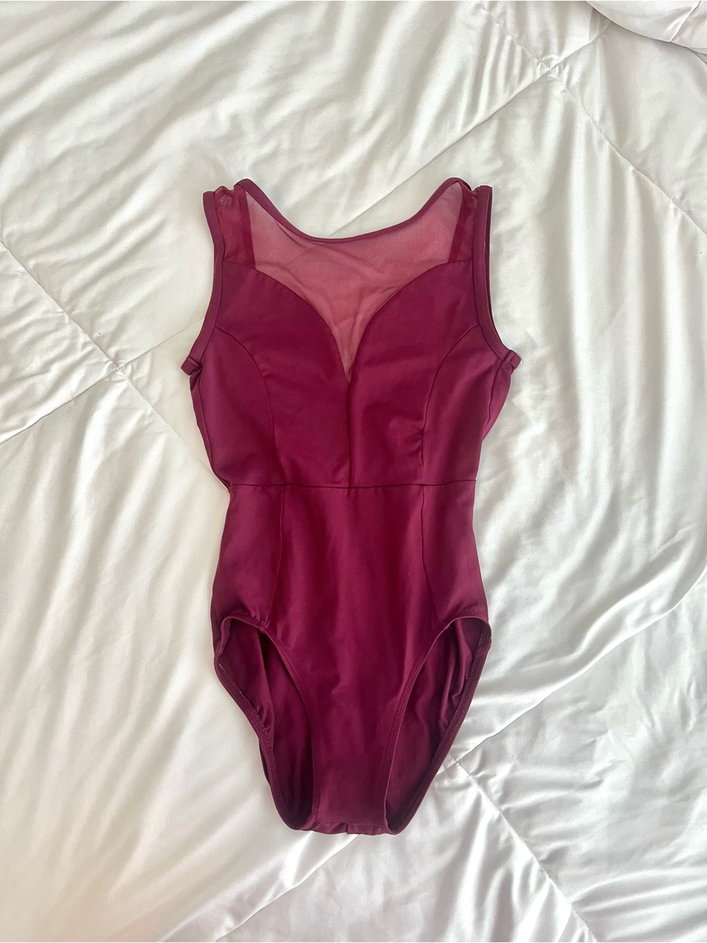 Ainslie Dancewear burgundy mesh high neck ballet dance leotard